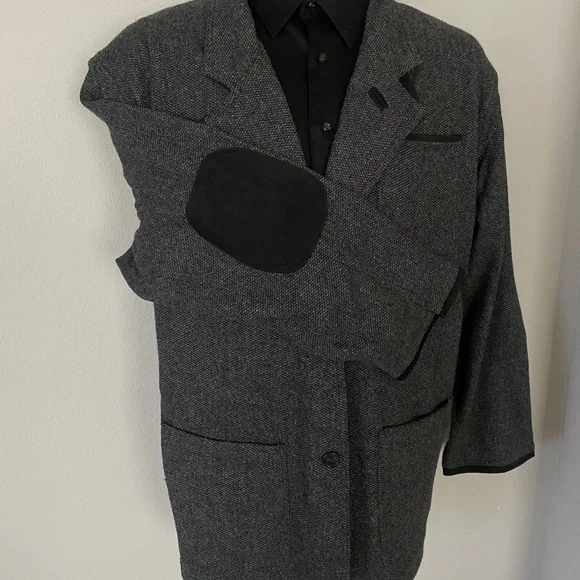 Menvintage Orvis Zambezi Jacket Wool Silk Tweed Charcoal Leather Elbow Patches